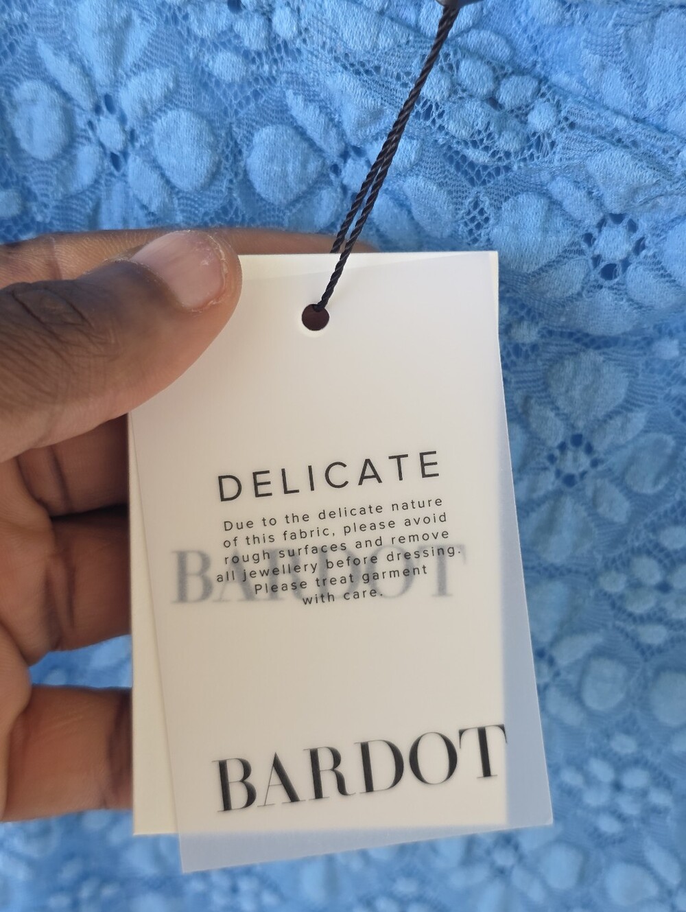Bardot Blue Lace Slip Dress XXL Midi Spaghetti Strap Delicate Floral Party NWT - Picture 9 of 11